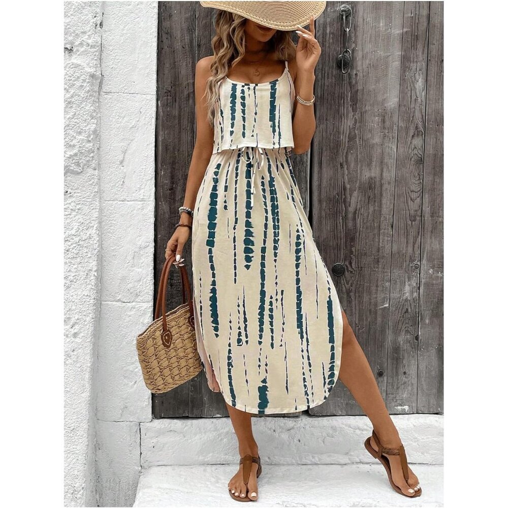 Women's Tie Dye Spaghetti Strap Cami Dress Midi Sleeveless Night Out - Picture 3 of 6